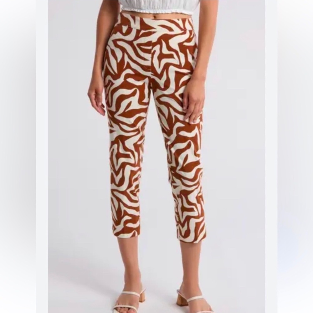 Spanx On The Go Animal Print Crop Pants Clay and Off White